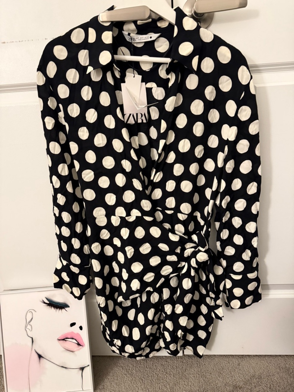 Zara Black and White Polka Dot Wrap Dress